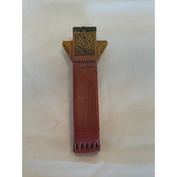 Stoneware Wall Vase - Hand Crafted - Red & Earth Tones - 7.5" x 1.5" - Picture 5 of 6